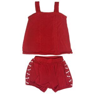 Kate Quinn Girls 2-Piece Shorts Set Size 2T Red/Embroidered White Dragonflies